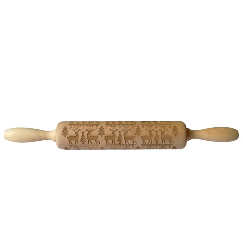 Wooden Christmas Embossing Baking Cookies Biscuit Cake Engraved Roller Elk Letters Pattern 35cm*4.3cm