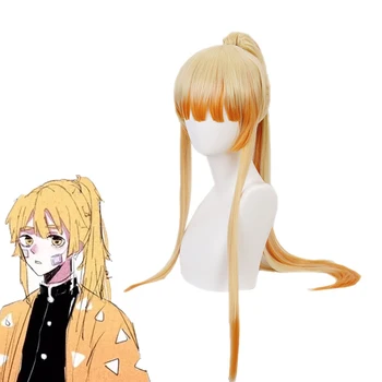 

Demon Slayer Kimetsu no Yaiba Agatsuma Zenitsu Women Ponytail Long Cosplay Wig Heat Resistant Synthetic Hair Anime Costume Wigs