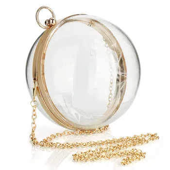

Acrylic Transparent Round Ball Women Evening Bag Gold Silver Color Chain Crossbody Bags For Wedding Banquet Free Shipping 2020