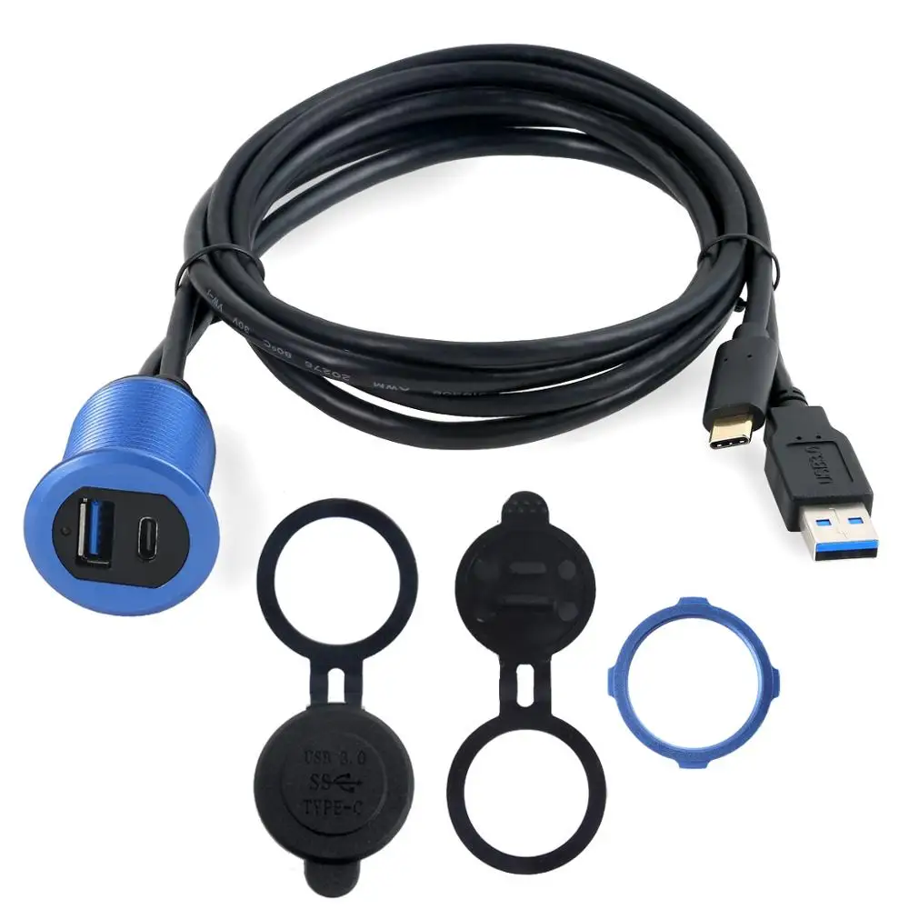 Синий Светодиодный светильник типа C3.1 и USB 3,0 со штыревыми соединителями для подключения AUX к автомобильному креплению, водонепроницаемый удлинитель для автомобиля, грузовика, лодки, мотоцикла, приборной панели - Цвет: Синий