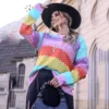 Korean Women Sweater Striped Color Block Patchwork Print Pullovers Winter Long Sleeve O-neck Sweaters Jersey Mujer Pull Femme 4