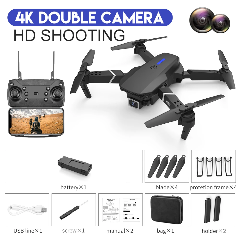 2020 New E525 Pro Drone HD 4K/1080P Double Camera three-sided obstacle avoidance drone HD aerial photography quadcopter Toy Gift remote control helicopter price RC Helicopters