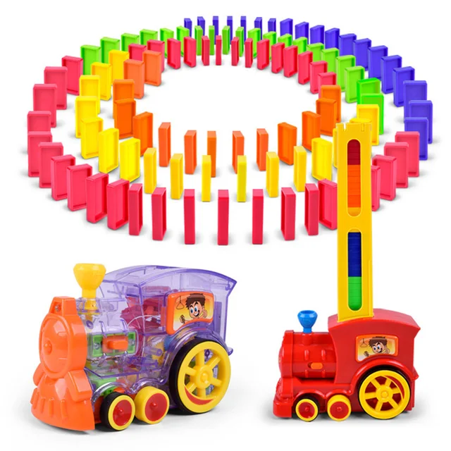 Automatic Laying Domino Brick Train Car Set sound light kids Colorful Plastic Dominoes Blocks Game Toys Set Gift for Girl boys 1