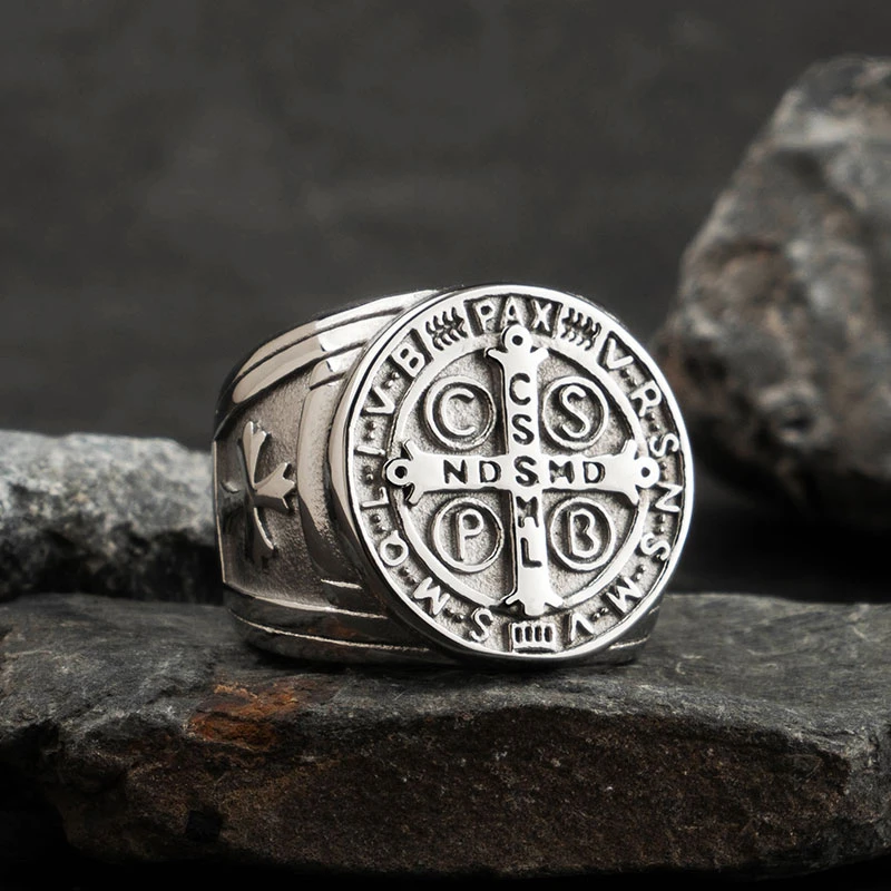 Anillos de con cruz de Jesús cristiano para hombre, insignia de la Cruz de San Benjamín dominante, anillo de tendencia, joyería de moda|Anillos| - AliExpress