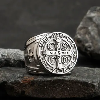 

Jesus Christian Cross stainless steel rings for man Domineering St. Benjamin Cross Badge Tide Ring fashion jewelry