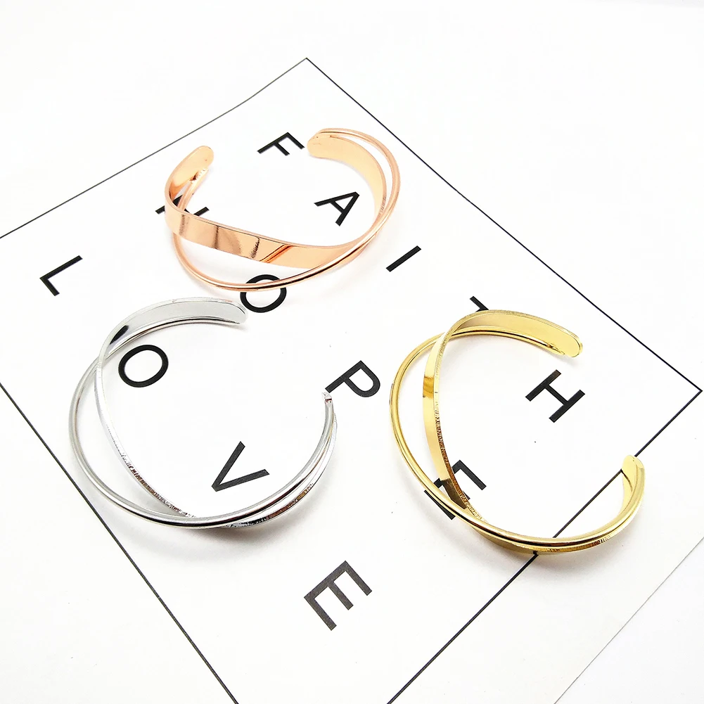 Glossy Double Layer Geometric Irregular Cross Ripple Opening Wristband Jewelry Bangle