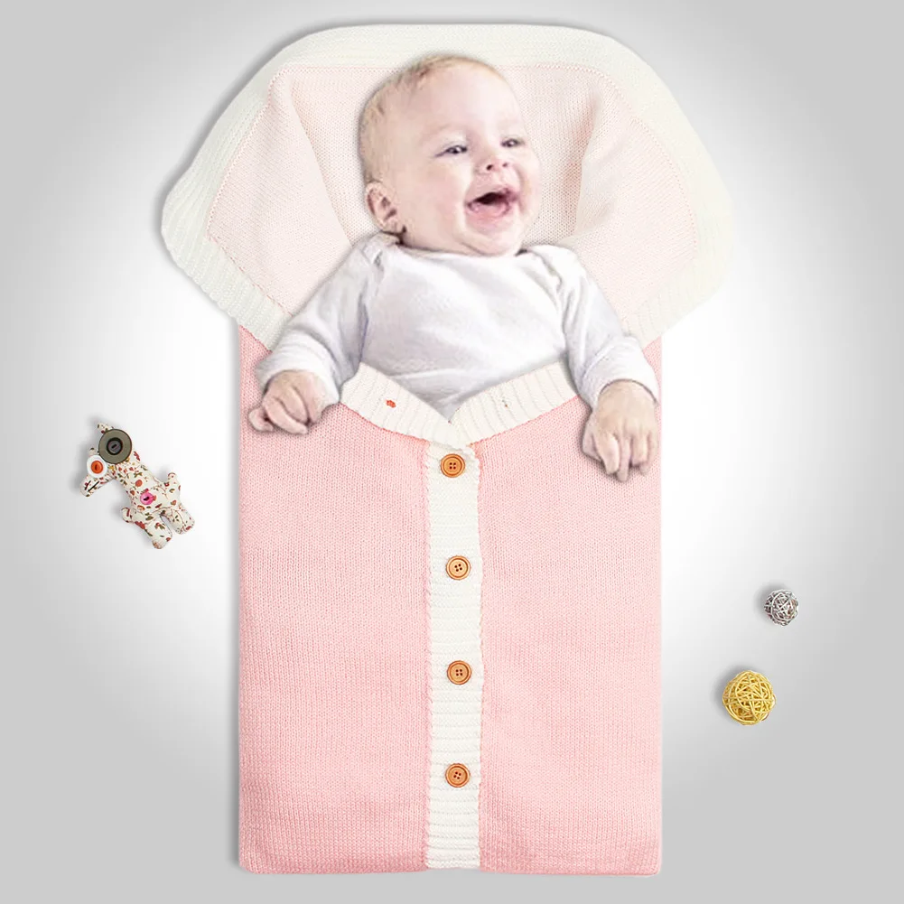 

Autumn Envelope for Newborn Baby Sleeping Bags Winter Warm Infant Stroller Sleep Sack Cable Knitted Toddler Outdoor Swaddle Wrap