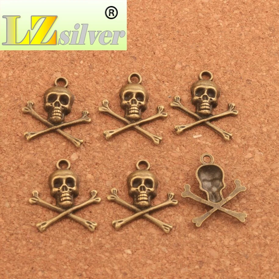 Pirate Skull Halloween Charm Beads 200PCS zinc alloy Bronze Pendants Alloy Handmade Jewelry DIY L981 23.6x19.5mm