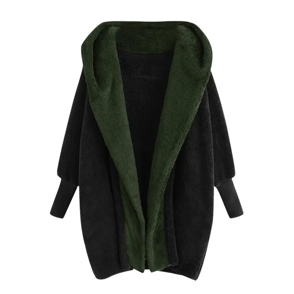 Женское теплое плюшевое пальто с капюшоном размера плюс с карманами, зимнее повседневное однотонное хлопковое пальто, верхняя одежда для дам, уличная одежда, 7 цветов - Цвет: Армейский зеленый