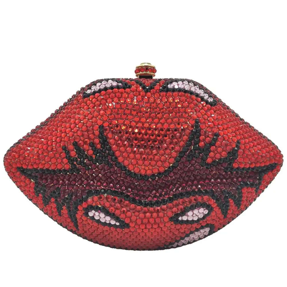 Boutique De FGG Evil Lips женские вечерние сумочки клатчи со стразами металлические Стразы