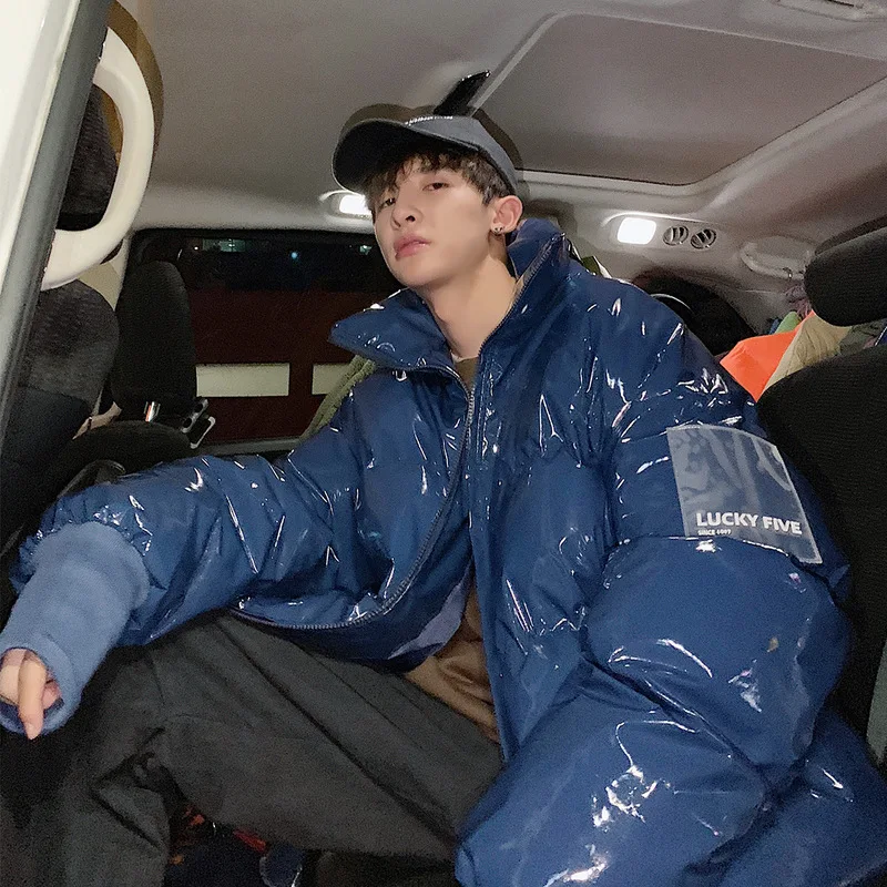 Men's Streetwear Oversize Bright Leather Parkas Men Thicken Warm Winter Jackets Coat Male Windbreaker Parka SA-8