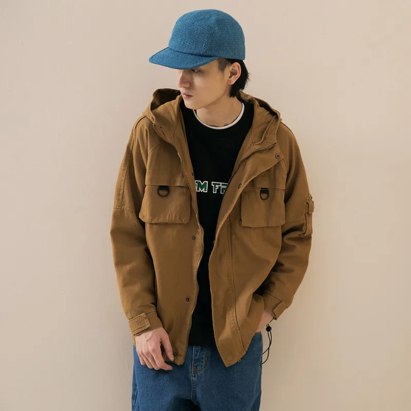 

2019 Autumn And Winter Men's New Casual Solid Color Pocket Decorative Zipper Hooded Jacket Loose Temperament Trend Polyester