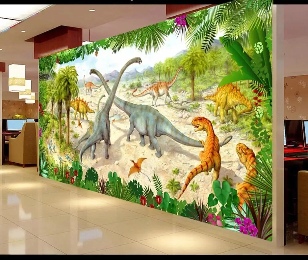 3 фотообои на заказ динозавр мир зеленый лес научная фантастика детская комната