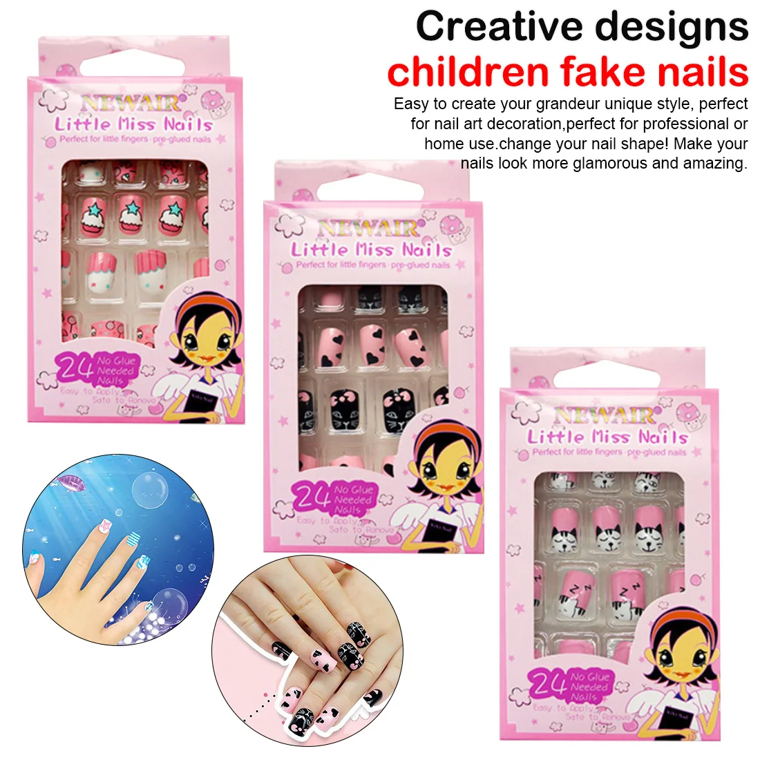 24 шт. Креативный дизайн поддельные ногти пресс на детей Типсы для ногтей украшения ногтей 3D украшения для ногтей
