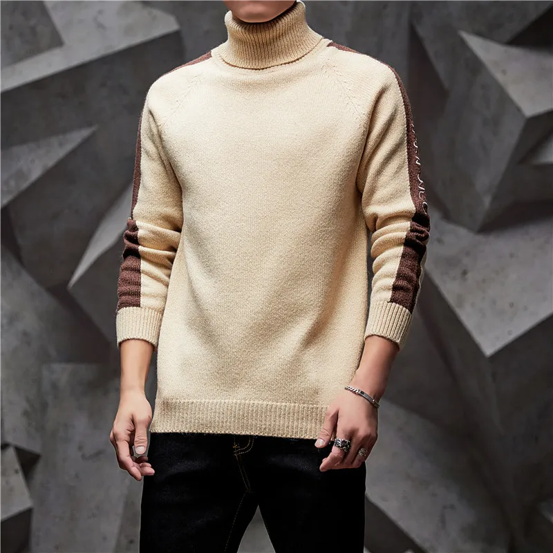 Autumn Winter Mens Sweater Patchwork Embroidery Male Sweaters Turtleneck Keep Warm Comfortable Long Sleeve Male Sweaters