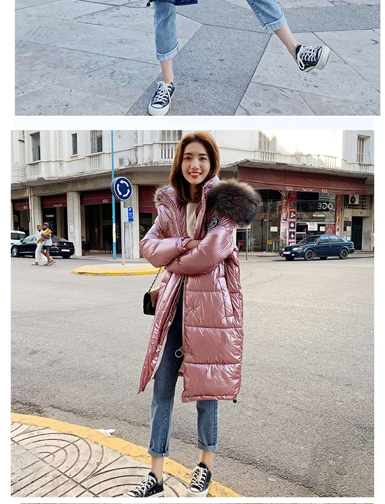 Thick Parka Coat Long Winter Jacket Women Hood Fur Plus Size Female Lady Warm Outerwear Puffer Quilted Shining Stylish Hat