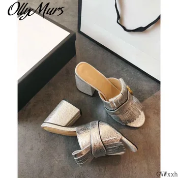 

new leather Fish mouth toe heels Luxury Famous Brand women gg shoes retro fashion tassels high heels footwear women pumps