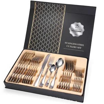 

24pcs Party Dinnerware Set Flatware Gift Box Mirror Finish Teaspoon Easy Clean Stainless Steel Fork Spoon Home Kitchen Cutlery