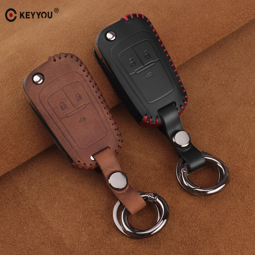 

KEYYOU Leather Car Key Case Cover Fob Holder For Chevrolet Cruze Spark Epica Lova Camaro Impala For Buick VAUXHALL OPEL