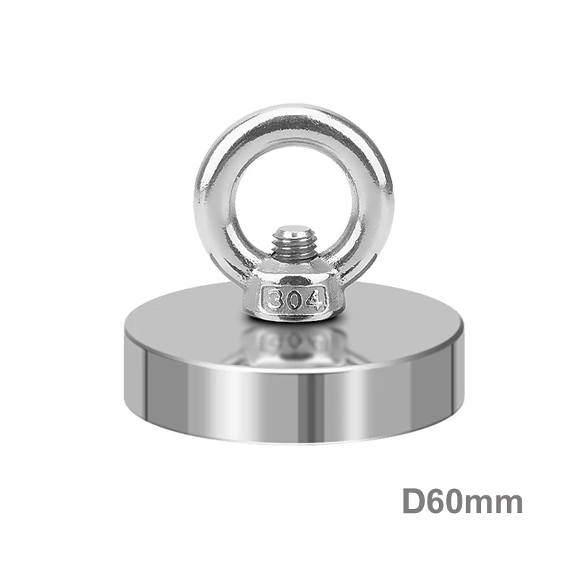 D60(pull max 110kg) Поисковый магнит неодимовый магнит Сильный Мощный Неодимовый поиск магнит круглый крюк спасательный магнит морской держатель для удочки Тяговый монтаж горшок с кольцом магнит неодимовый - Цвет: D60(pull max 110kg)