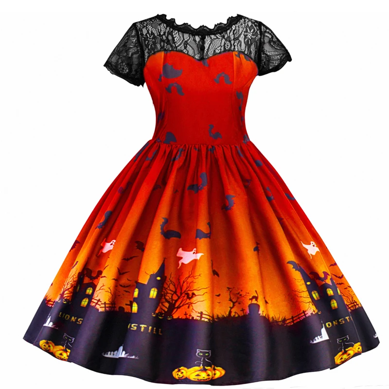 Новинка года; костюмы для девочек на Хэллоуин; модное кружевное платье с принтом; Детские нарядные Бальные платья