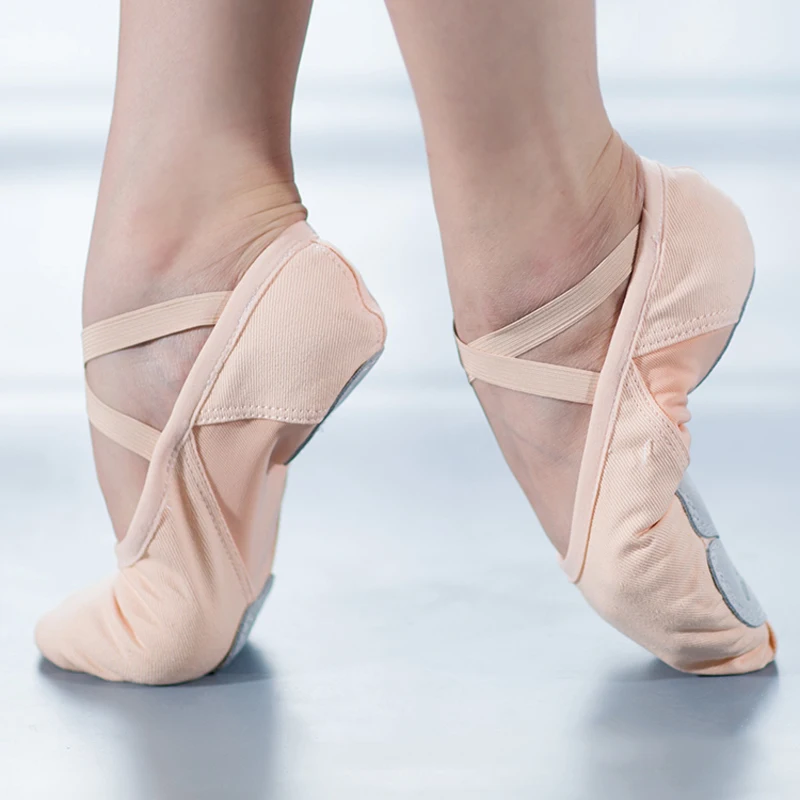 

Easy-on Practice Indoor Pink Caramel Ballerina Girls Power Stretch Mesh Canvas Dancing Shoes for Women