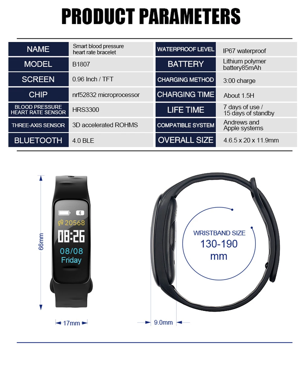 C1 Plus Smart Bracelet Step Fitness Tracker Waterproof Heart Rate Monitor Blood Pressure Smart Wristband