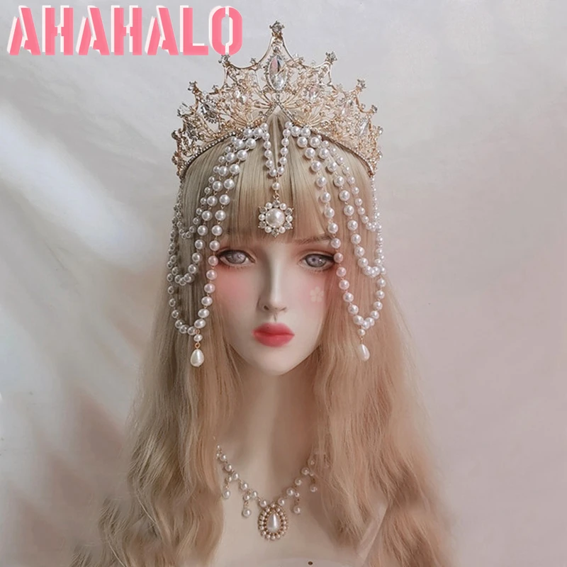 Gothic Lolita Sun Goddess Multilayer Pearl Tassels Kc Crown Headpiece ...