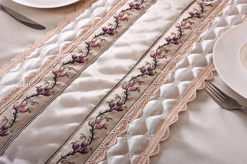 Luxury Solid Color Lace Tablecloth Chair Cover Table Flag Exquisite Relief Embroidery Rectangle Table Cover European Table Cloth