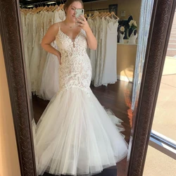 Retro Lace Wedding Dresses Champagne Mermaid Bridal Gowns Spaghetti Straps Lace Up Back Plus Size Vintage Formal Marriage Outfit