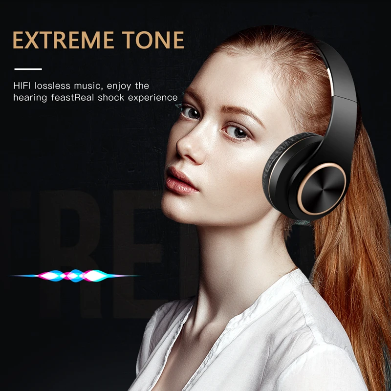 Wireless Bluetooth5.0 Headphones Foldable Wireless Stereo Headset Handsfree Earbuds with Mic Support TF Card Play