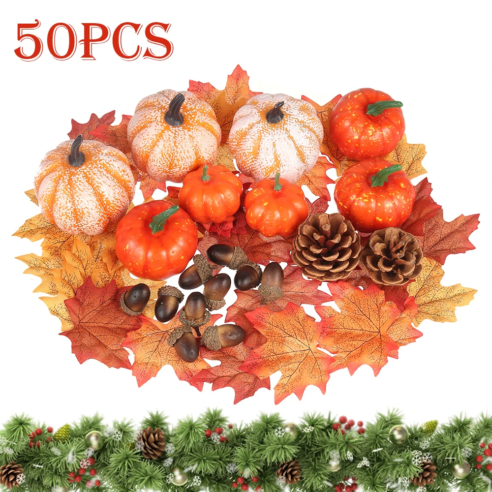 

50Pcs/Set Simulation Pumpkin Golden Autumn Pumpkin Set Pumpkin Props Halloween Pumpkin Thanksgiving Home Party Decoration