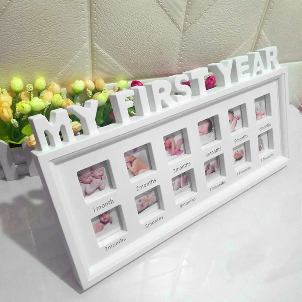 

12 Months My First Year Souvenirs Photo Frame Display Ornaments Infant Picture PVC Desktop Newborn Baby Moments Show Girls Boys