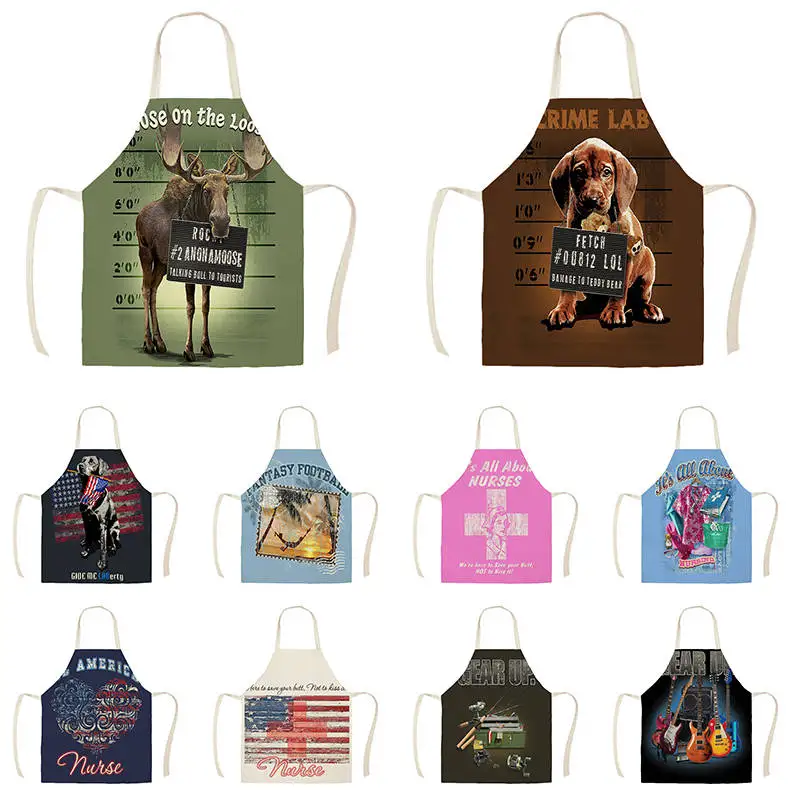 Cartoon Style Dog Cat Fish Kitchen Aprons for Woman Man Home Cooking Baking Shop Cleaning Cotton Linen Apron WQ1491 | Дом и сад