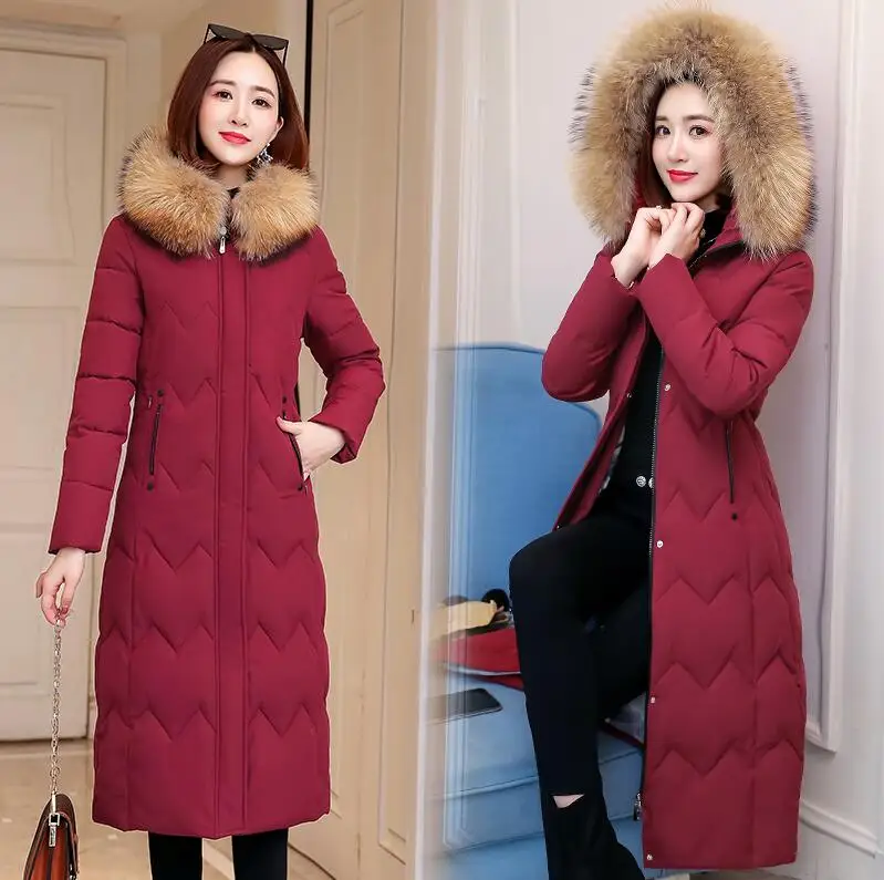 Красный Модные большие размеры 5XL пуховики женские зимние пальто длинные тонкие утепленные куртки пуховики с хлопковой подкладкой пиджаки парки - Цвет: Красный