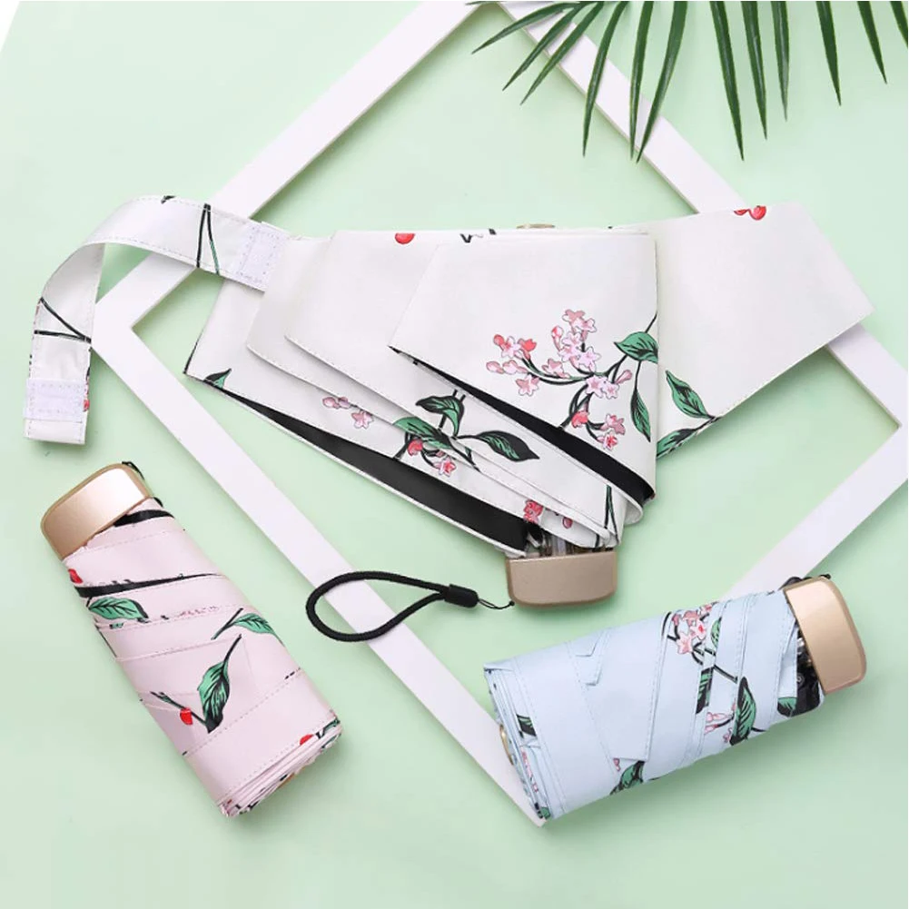 Aluminum Lightweight Waterproof Portable Floral Anti UV Five Folding Pocket Windproof Sunny Fashion Mini Outdoor Travel Umbrella