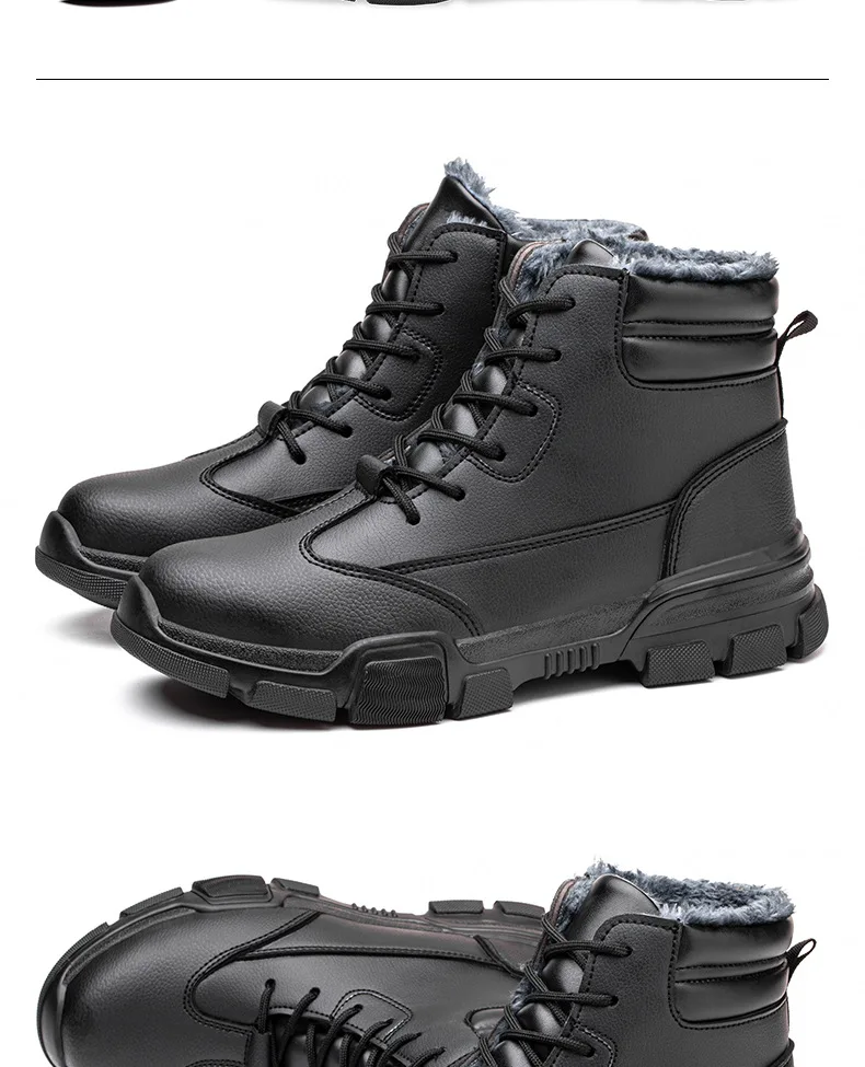 Winter Plus Velvet High-top Safety Shoes Steel Toe Cap Anti-smash Anti-stab Protection Shoes Lightweight Comfortable Work Boots