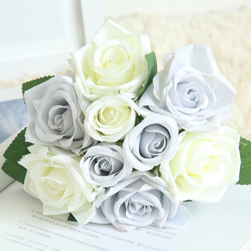 Модные искусственные красные розы с 9 головками свадебные шелковые букет