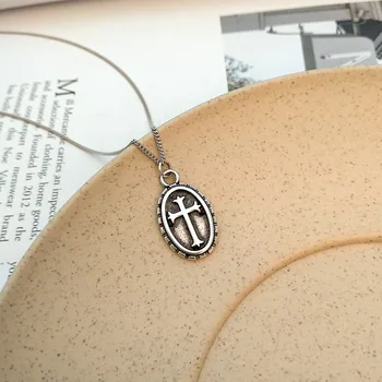 

Leouerry 925 Sterling Silver Vintage Oval Pendant Necklaces for Women Minimalist Cross Necklaces Statement Silver 925 Jewelry