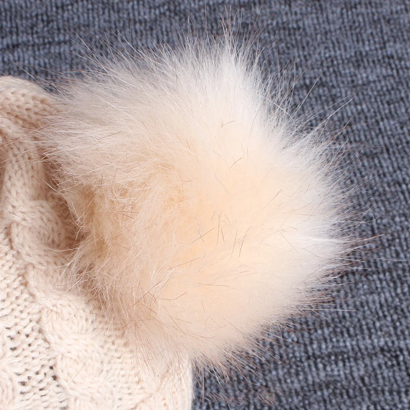 Baby Boys Girls Beanie Cotton Ball Warm Hat Cap Set Children's Wool Hat Imitation Braid Hair Double Ball Hat Scarf Suit Knit Hat
