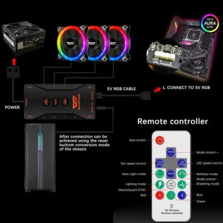 Aigo DR12 PRO Чехол для компьютера ПК Вентилятор RGB регулируемый светодиодный вентилятор Скорость вращения 120 мм тихий пульт AURA синхронизирующий компьютер охлаждающий RGB чехол вентиляторы