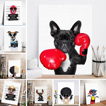 

Nordic Style Boxing Dog Canvas Painting Funny Cartoon Animal Posters and Prints Cuadros Wall Art Pictures for Home Decoration