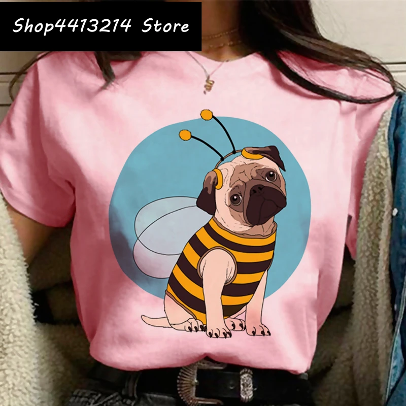 Cute Pug Anime Harajuku Streetwear T-shirt Women Funny Cartoon Pug Mom Tshirt Kawaii Graphic T Shirt Korean Style Top Tee Female 3