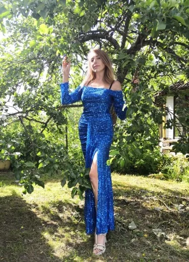 2022 Girls Sexy Boat Neck Off Shoulder Sequined Evening Gowns Side Split Mermaid Dress Long