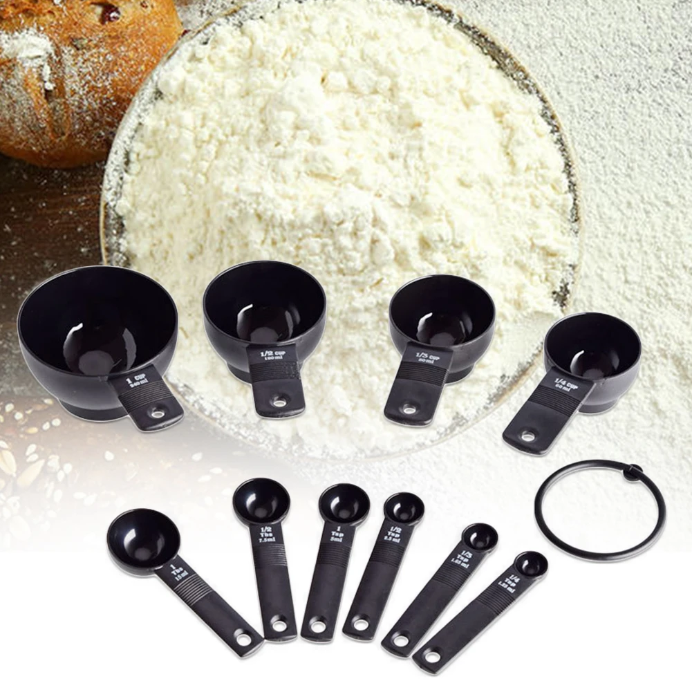10pcs Scoop Measuring Spoon Set Black Sugar Teaspoon Cake Utensil Cups Baking Useful Kitchen Tools Cooking Plastic Coffee