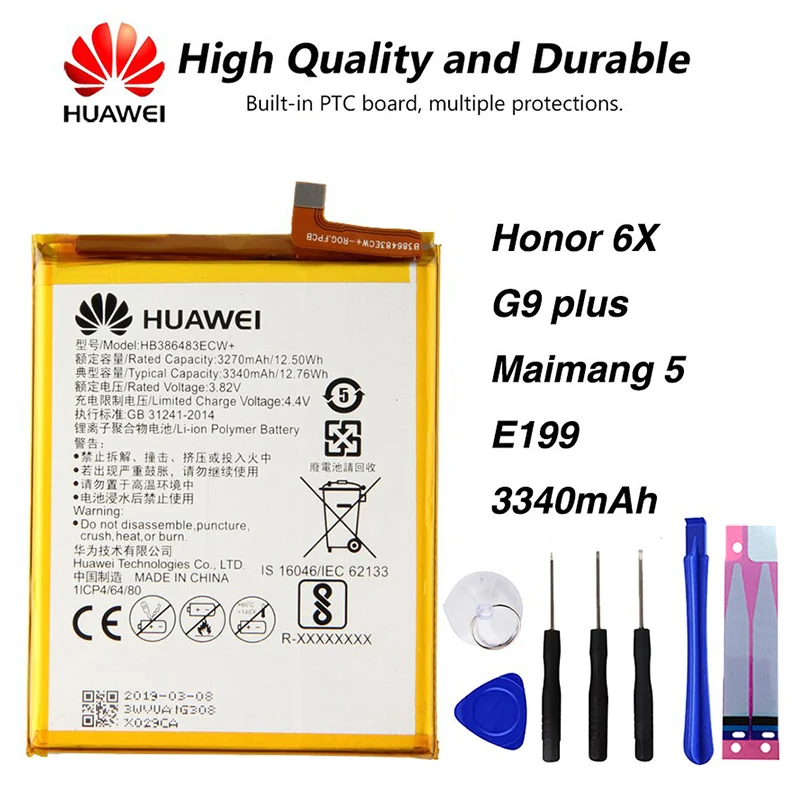 

Original Huawei HB386483ECW phone battery For Huawei honor 6X / G9 plus / Maimang 5 E199 MLA-AL00 MLA-AL10 3340mAh