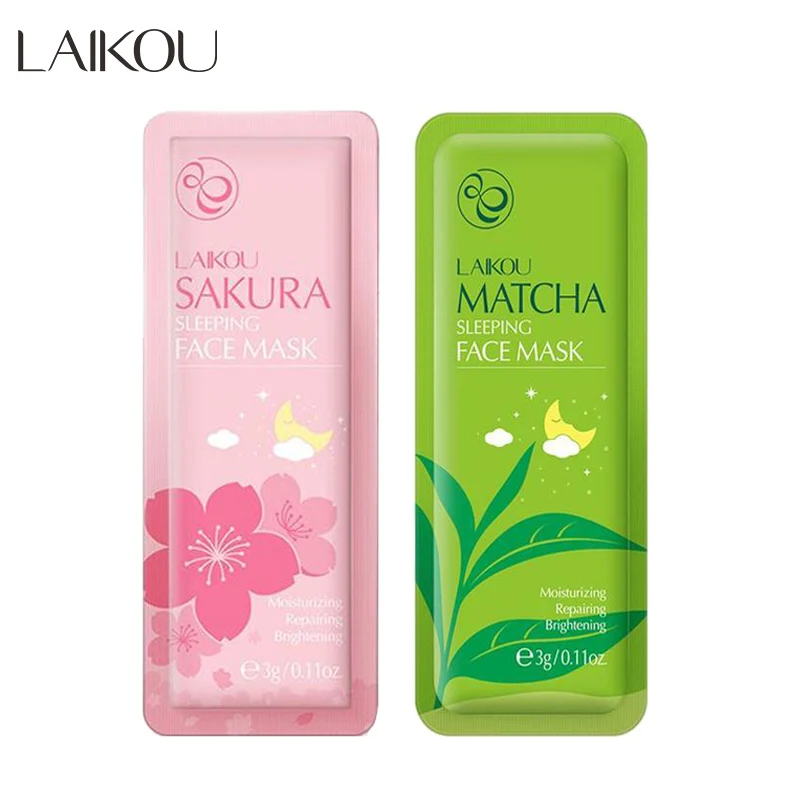 LAIKOU Sakura Sleeping Mask Green Tea Masks Soothing Anti-Acne Moisturizer No Wash Night Cream Facial Skin Care 3g/pcs | Красота и