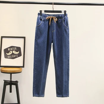 

Plus Size 5XL Vintage Boyfriend Harem Winter Jeans Women 2019 New High Waist Loose Mom Velvet Jeans Trousers Warm Fleece Jeans