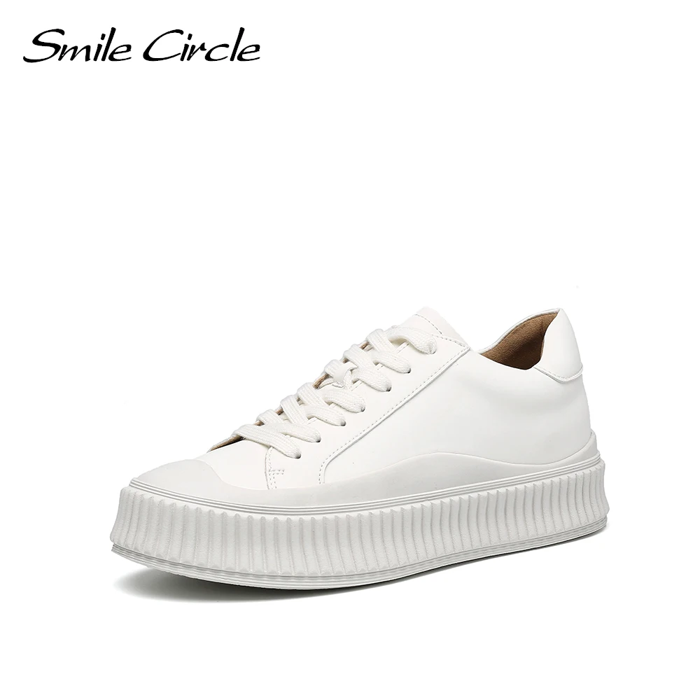 

Smile Circle Women White Sneakers Fashion Flat Platform Shoes Comfortable Round toe Casual Sneakers Women's Flat Shoes