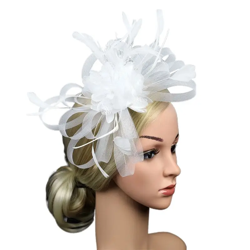 Женские перья сетка лента чародей шляпа заколка для волос контрастного цвета искусственный цветок из бисера коктейль Свадебная вечеринка невесты ретро